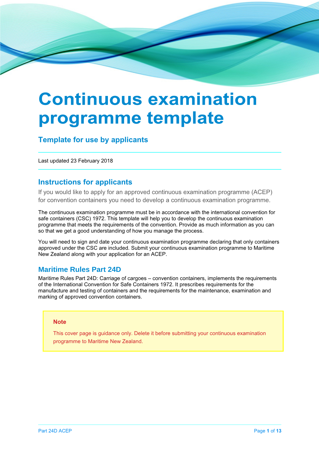 Continuous Examination Programme Template