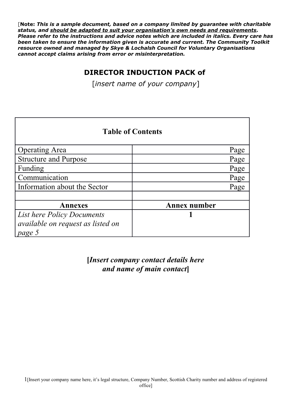 DIRECTOR INDUCTION PACK Of