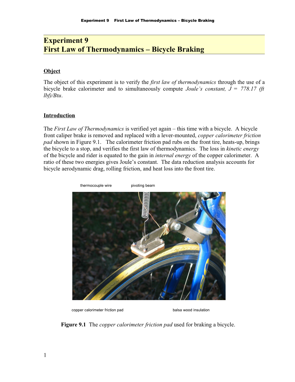 First Law of Thermodynamics Bicycle Braking