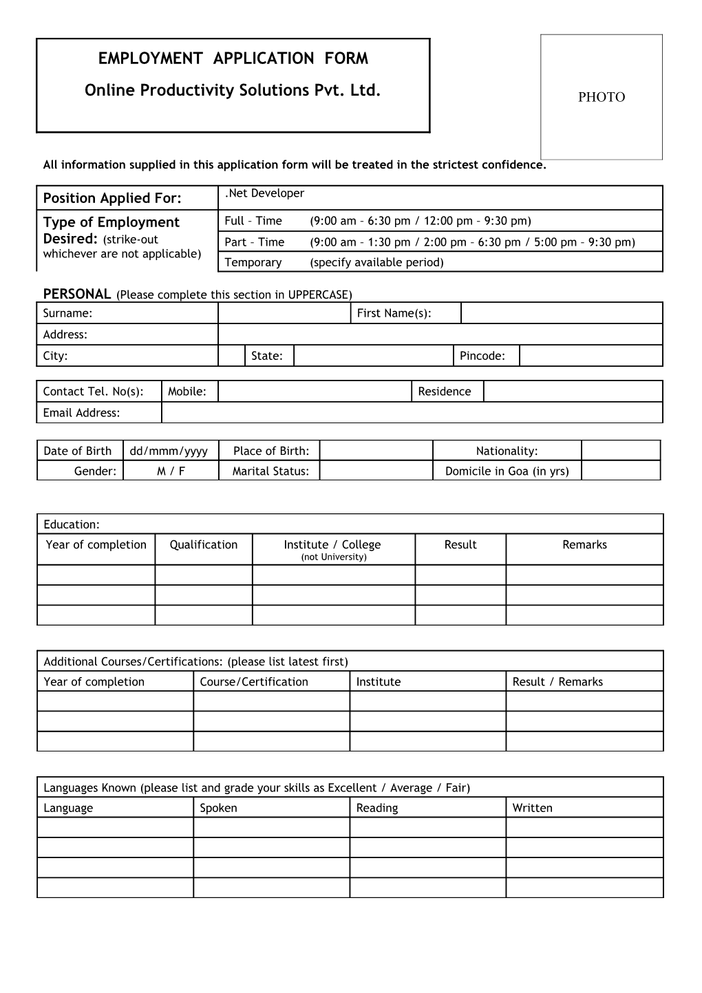 OPSPL Application Form