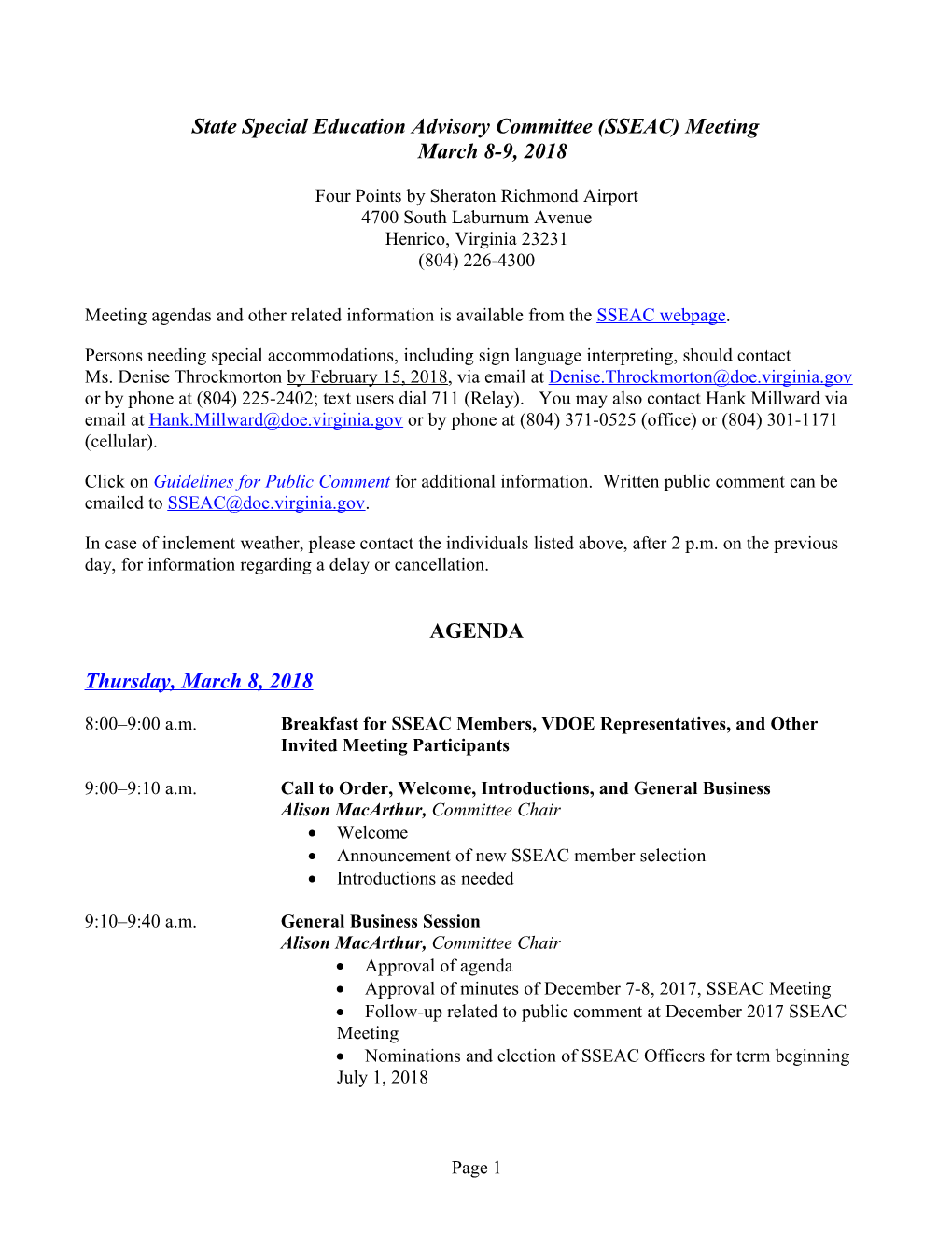 Virginia S State Special Education Advisory Committee (SSEAC)