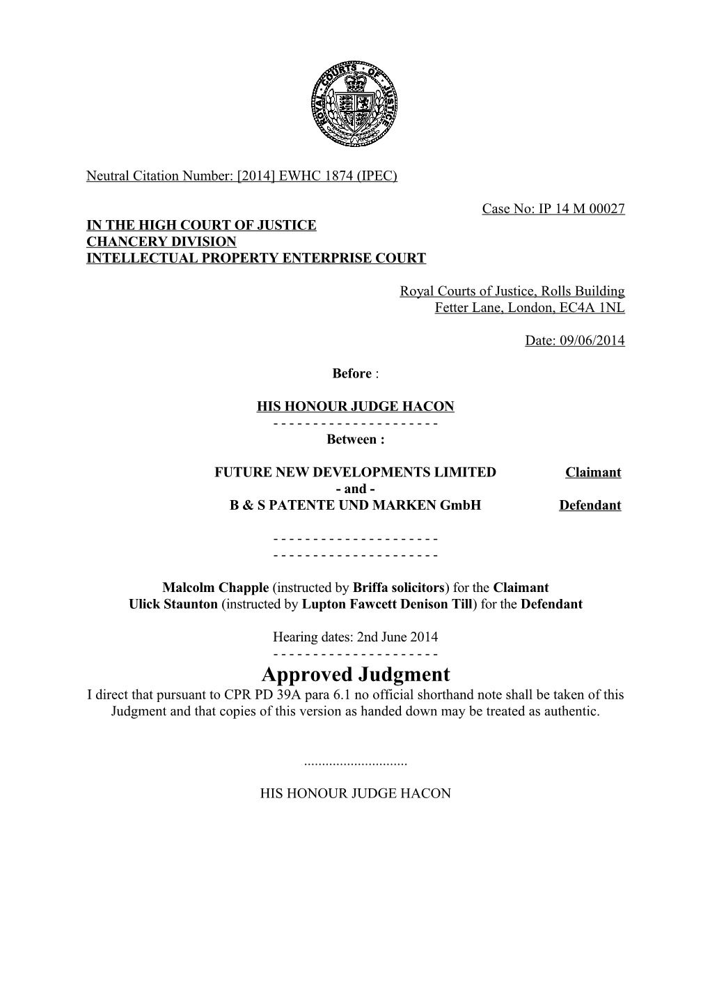 High Court Judgment Template s19