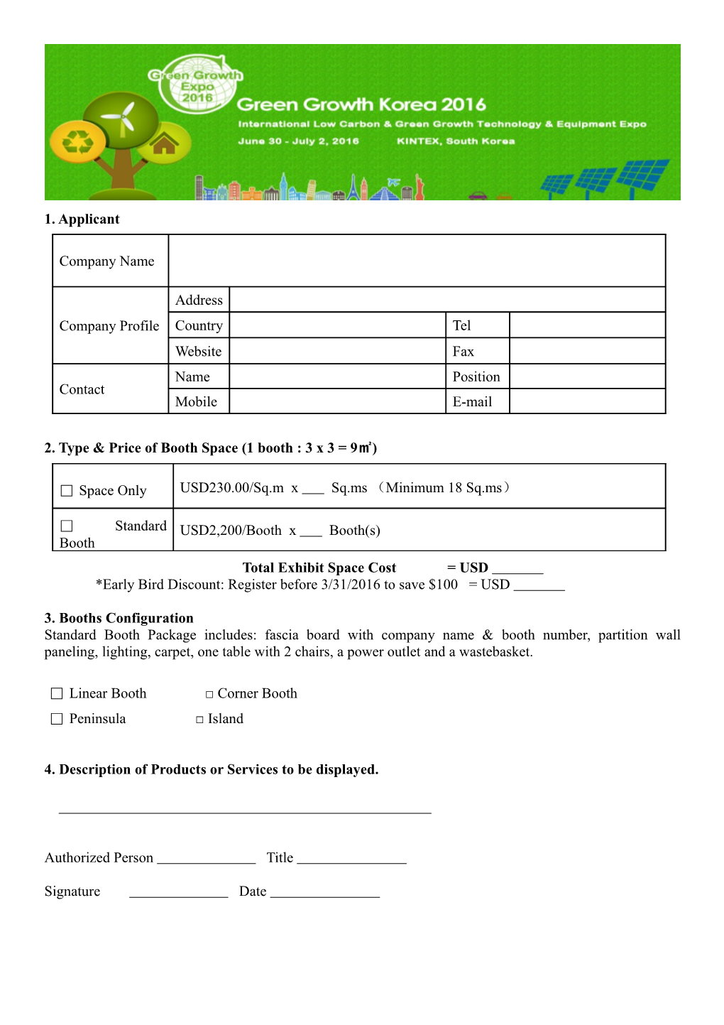 2. Type & Price of Booth Space (1 Booth : 3 X 3 = 9 )