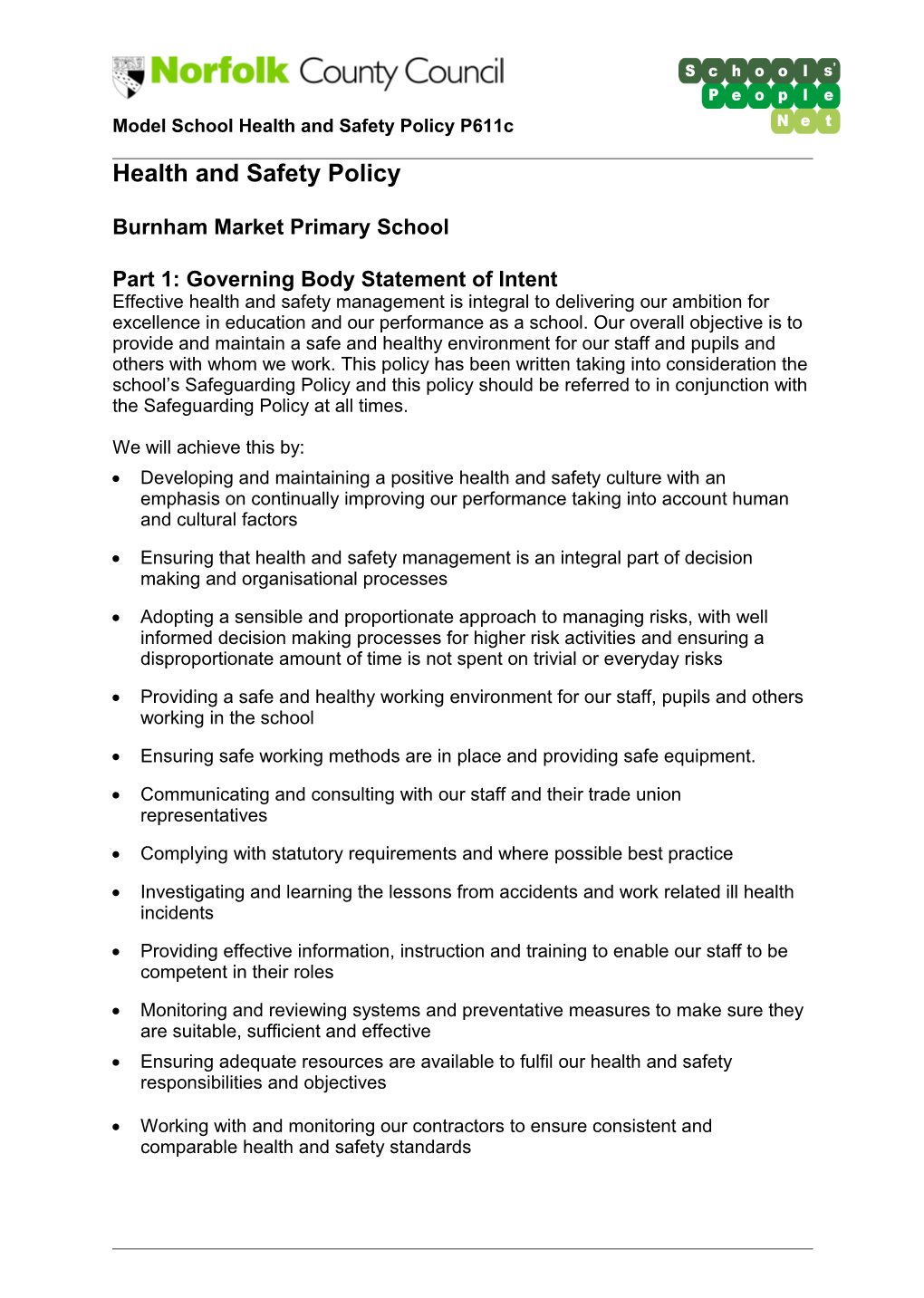 P611c Model School Health and Safety Policy