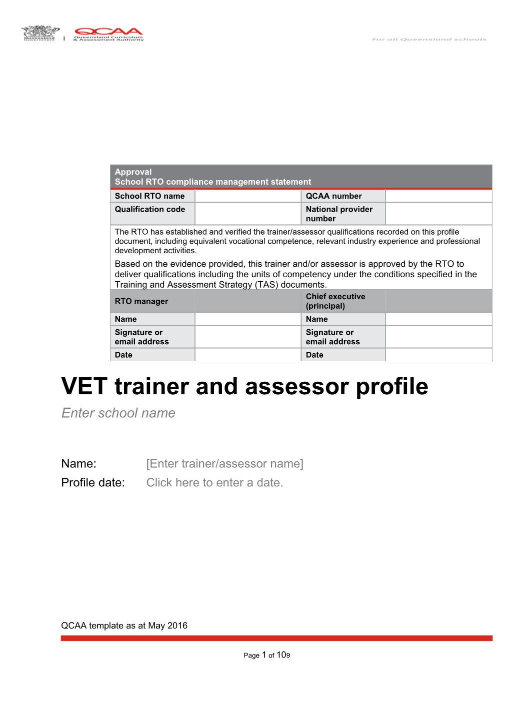 VET Trainer and Assessor Profile Template