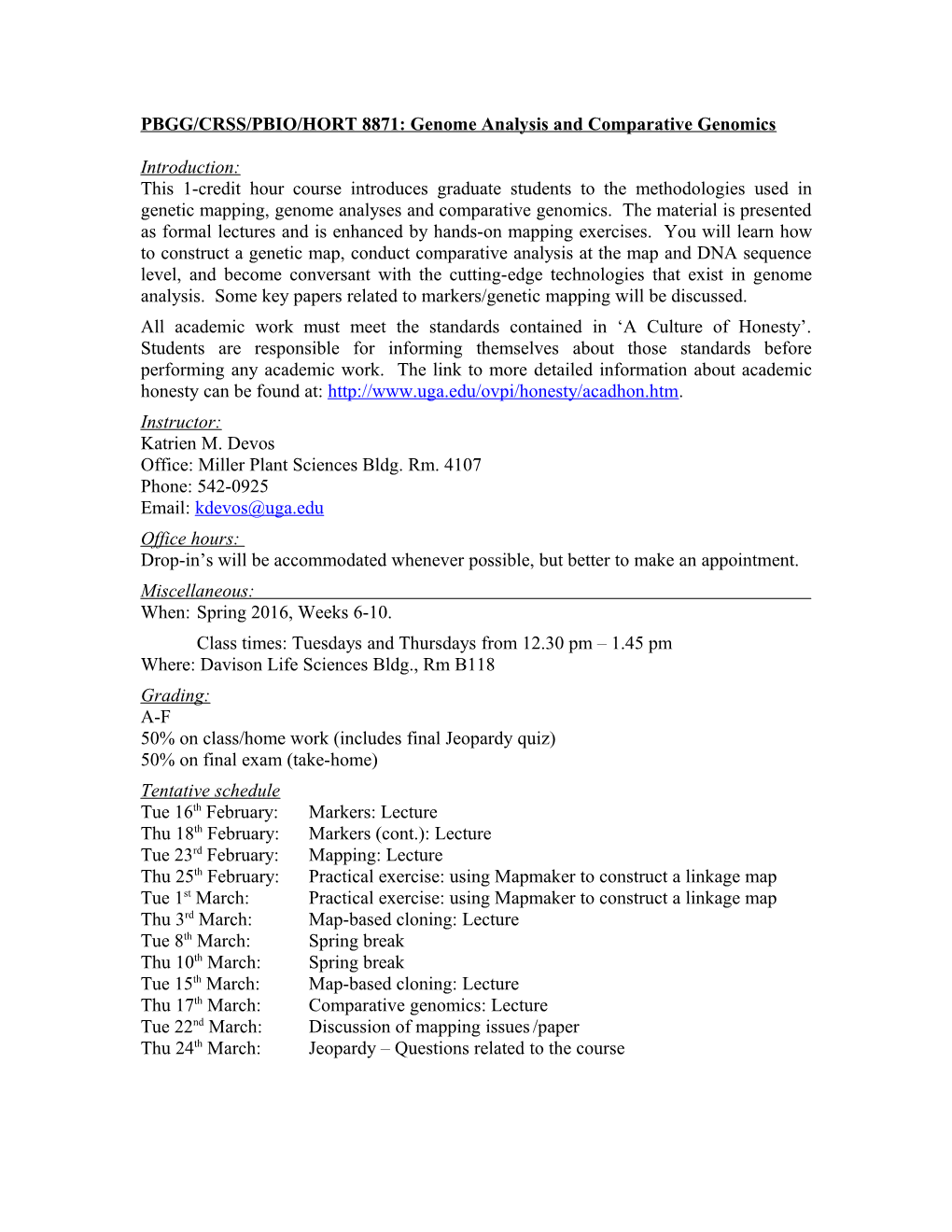 CRSS 8871: Genome Analysis and Comparative Genomics