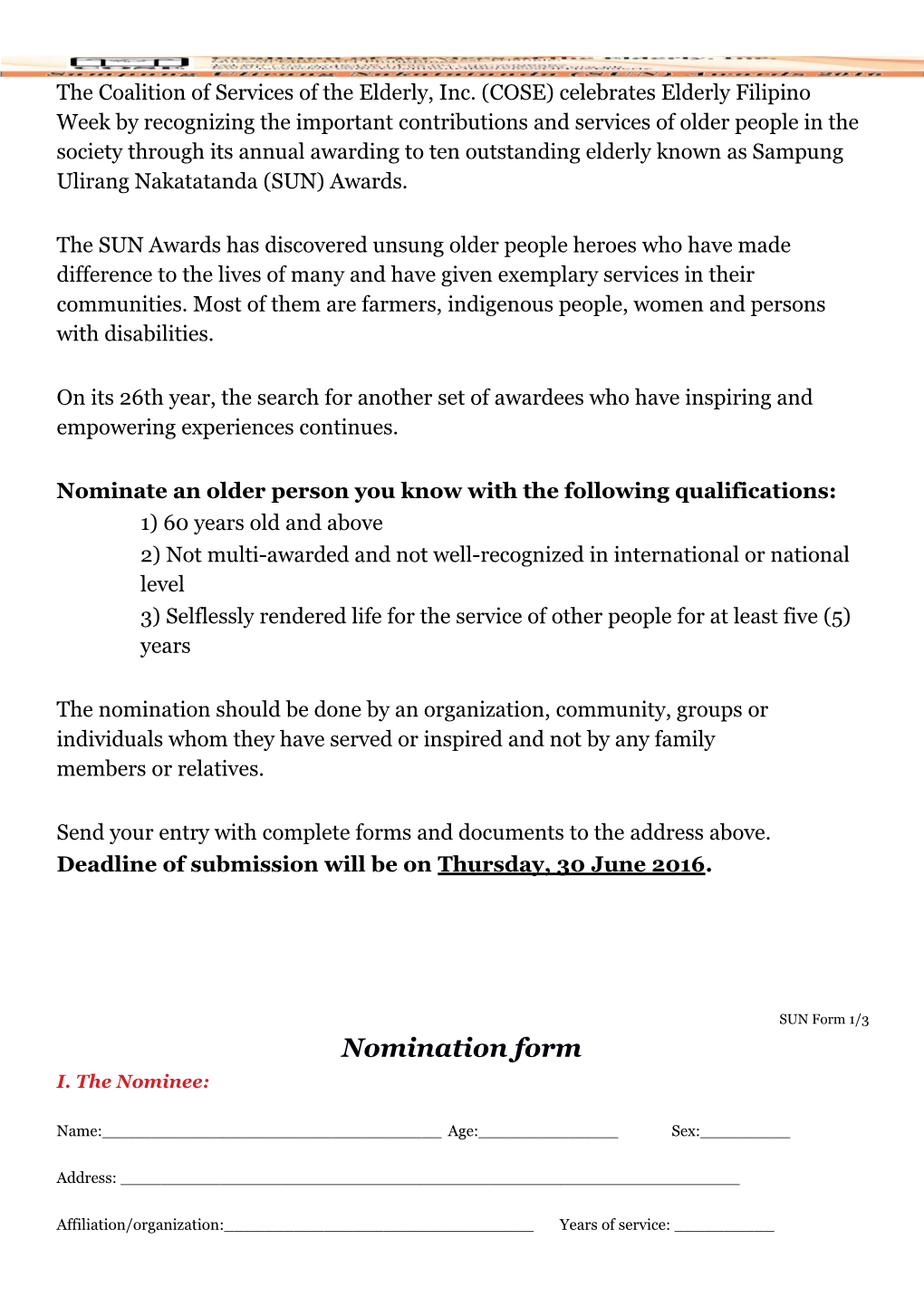 Nominate an Older Person You Know with the Following Qualifications