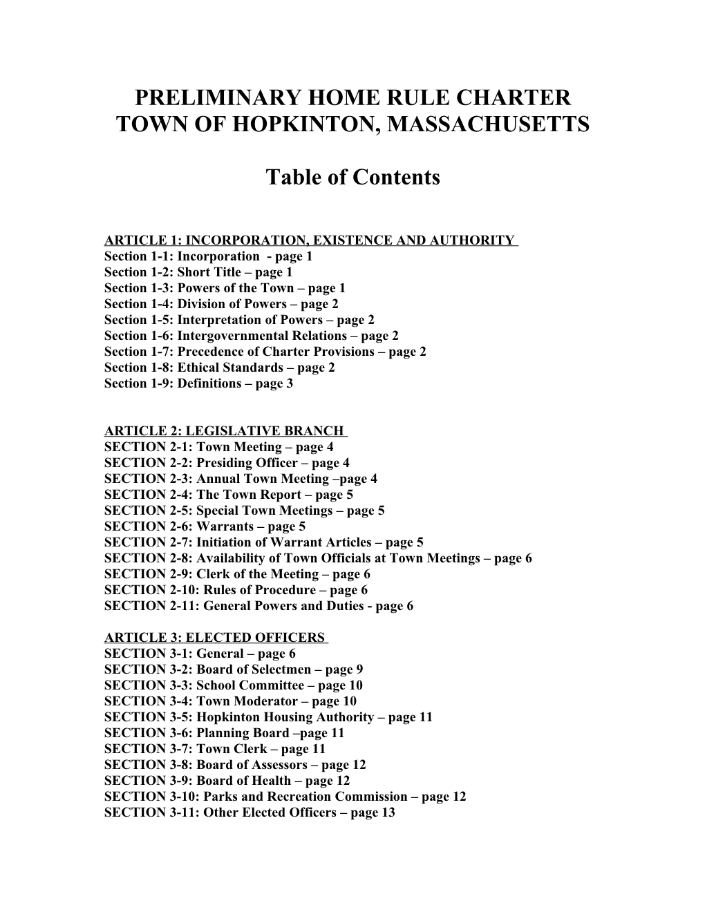 Preliminary Home Rule Charter