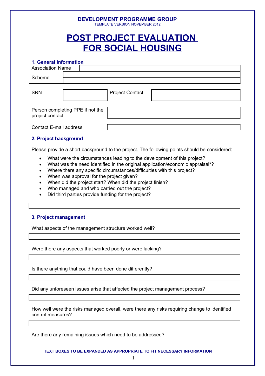 Post Project Evaluation Form for Social Housing