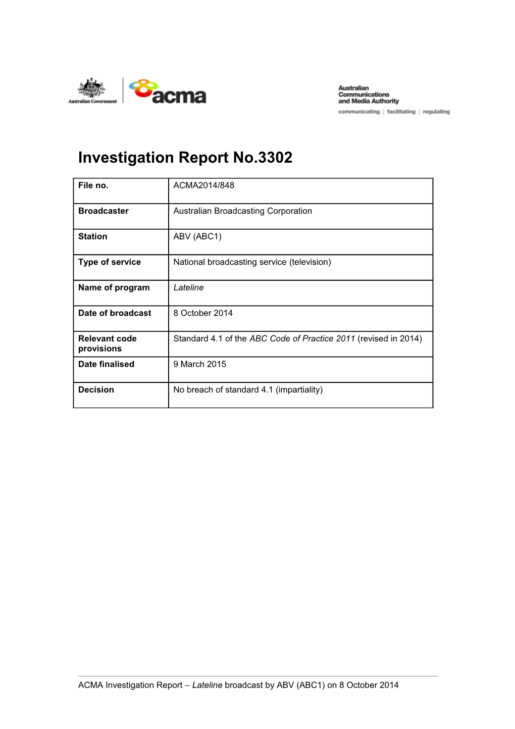 Investigation Report No.3302