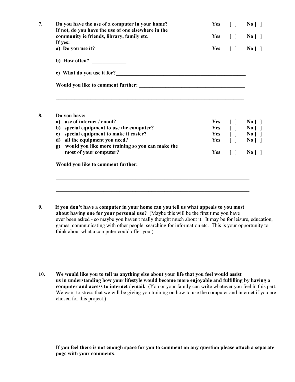 Attachment 1 - Questionnaire (HREOC - 8-11-99)