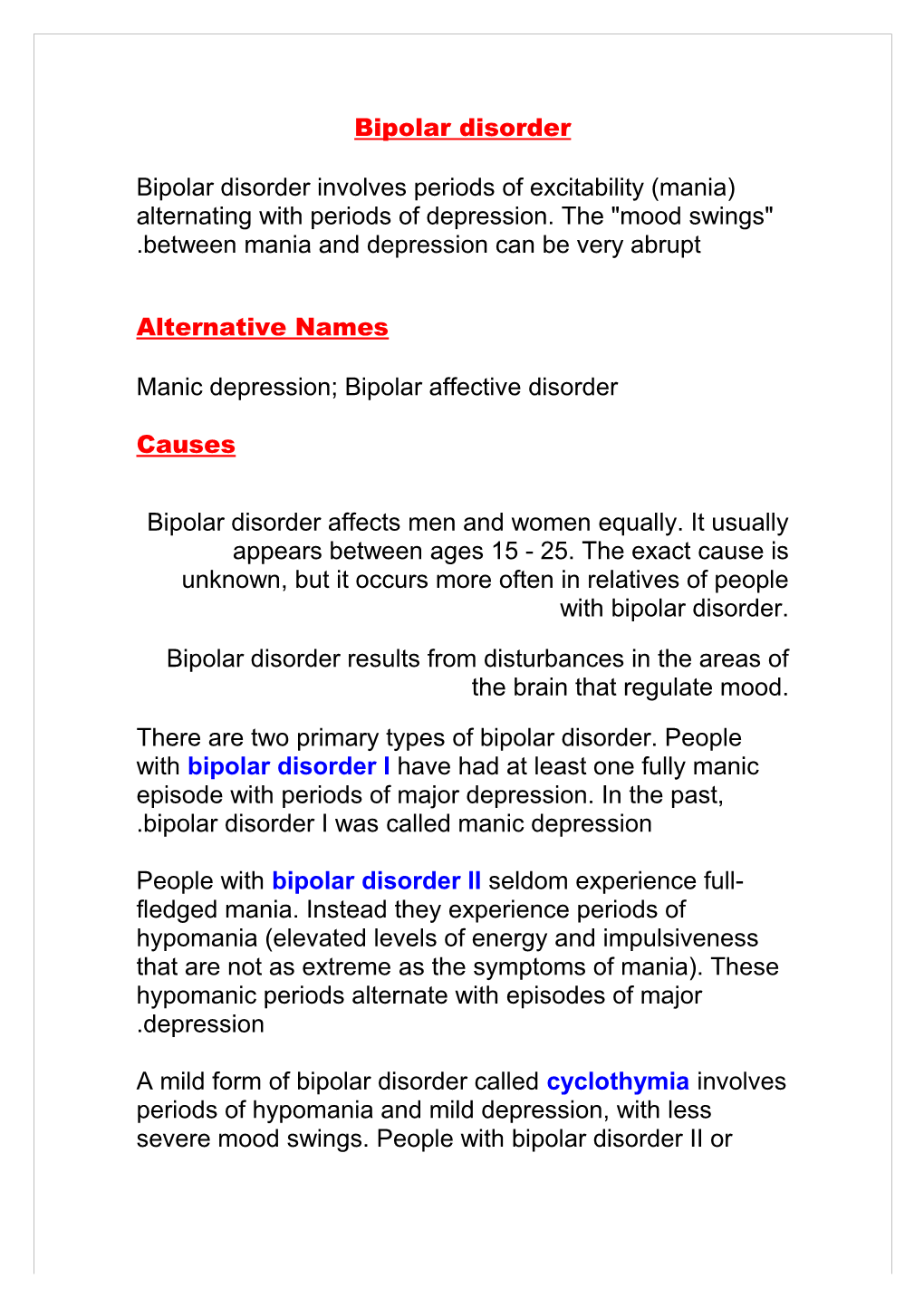 Manic Depression; Bipolar Affective Disorder