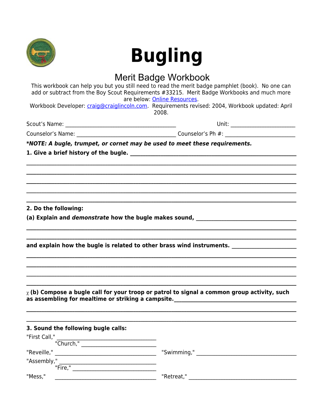 Bugling P. 1 Merit Badge Workbookscout's Name: ______