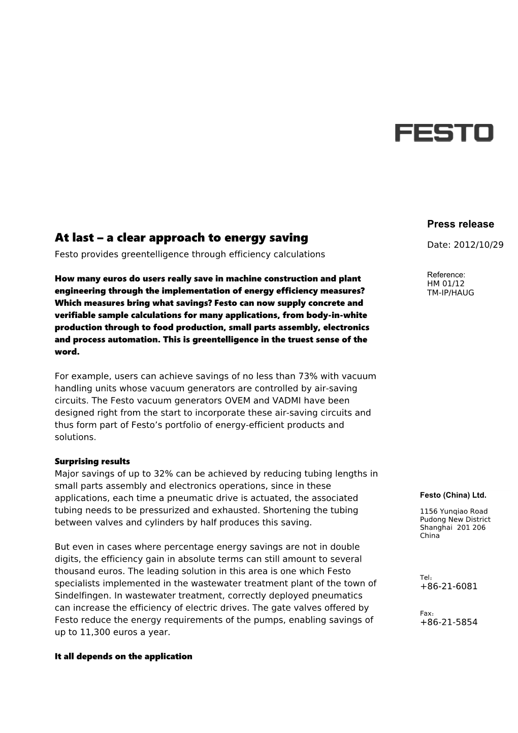 Festo Provides Greentelligence Through Efficiency Calculations