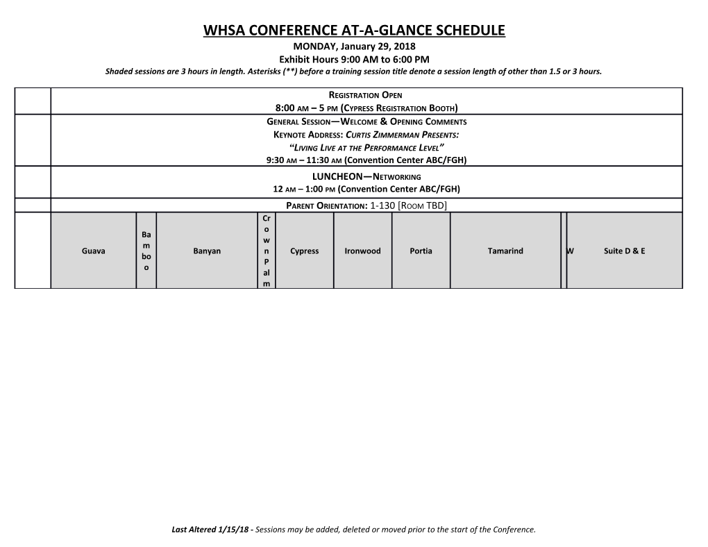 At-A-Glance Schedule