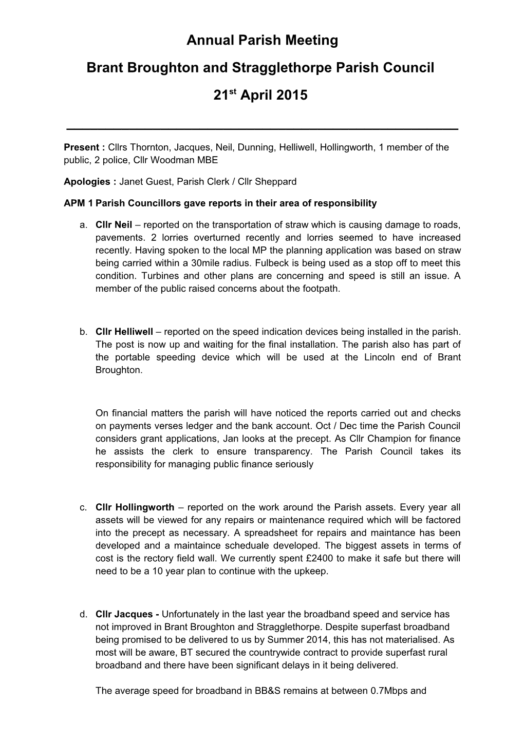 Brant Broughton and Stragglethorpe Parish Council