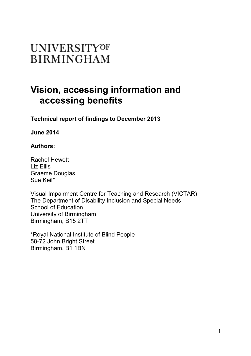 Vision, Accessing Information and Accessing Benefits