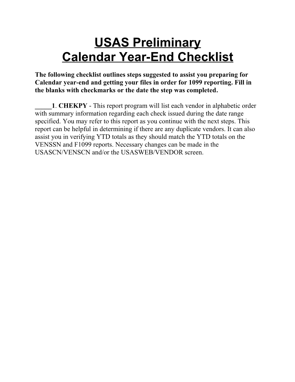 Calendar Year-End Checklist