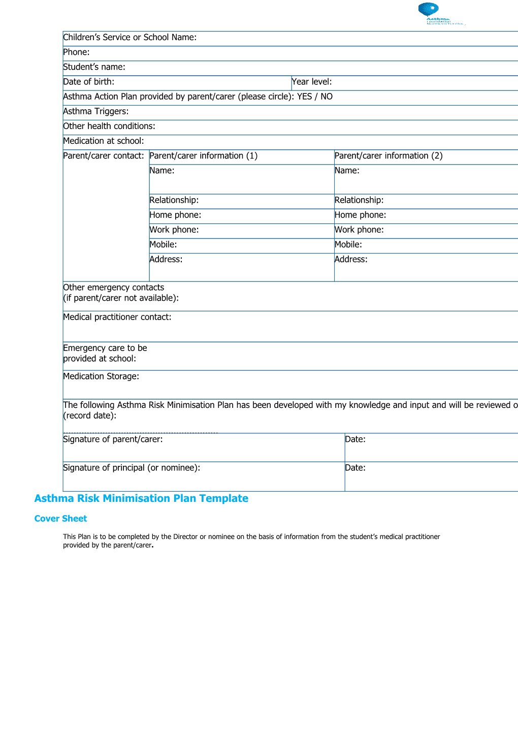 Risk Minimisation Plan - Template and Checklist