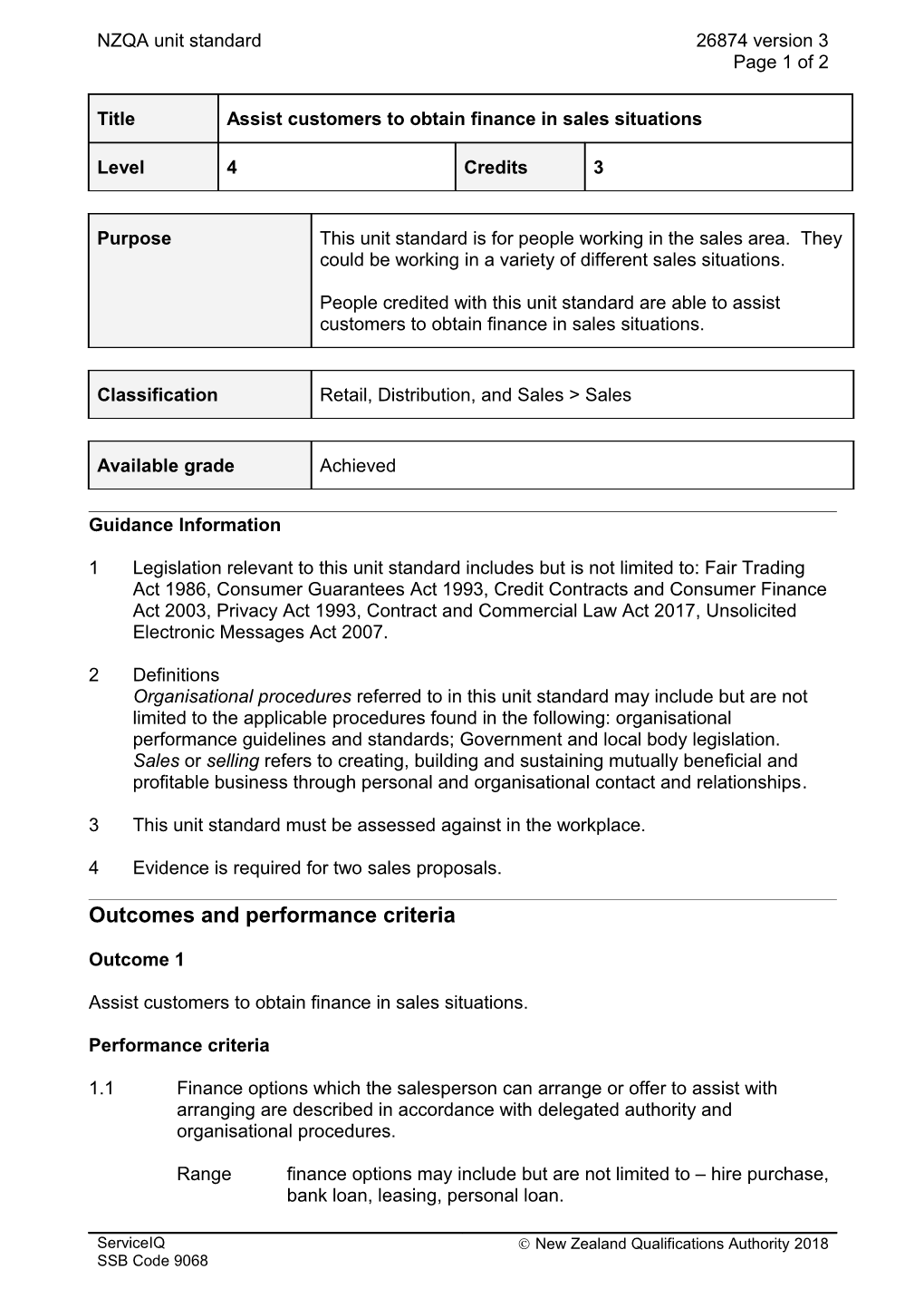 26874 Assist Customers to Obtain Finance in Sales Situations