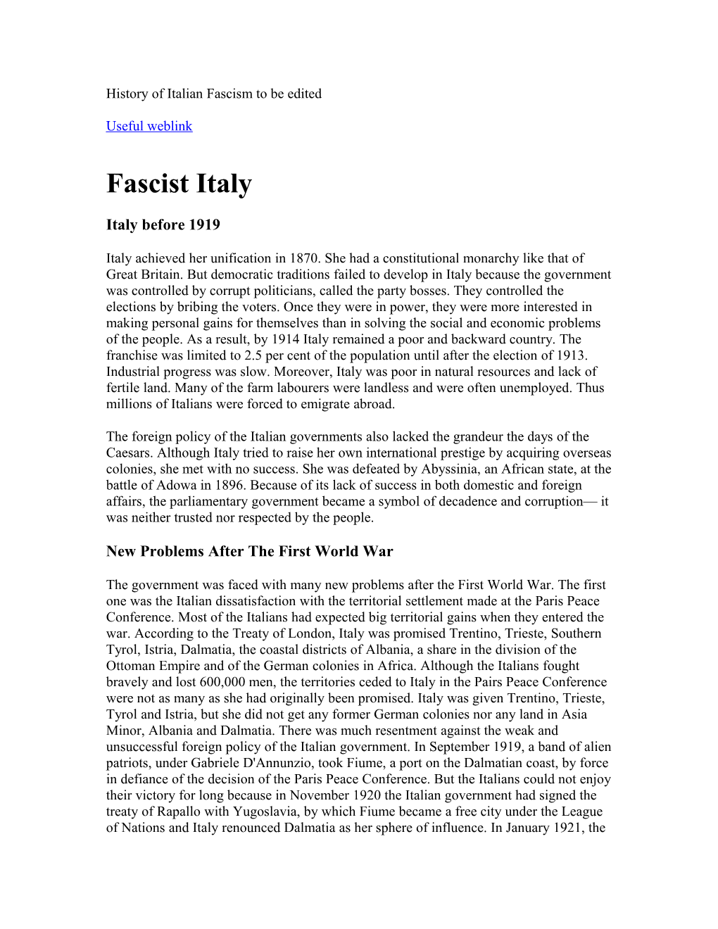 History of Italian Fascism