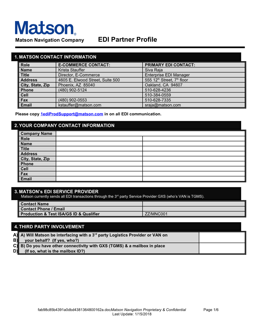 Matson Navigation Company EDI Partner Profile