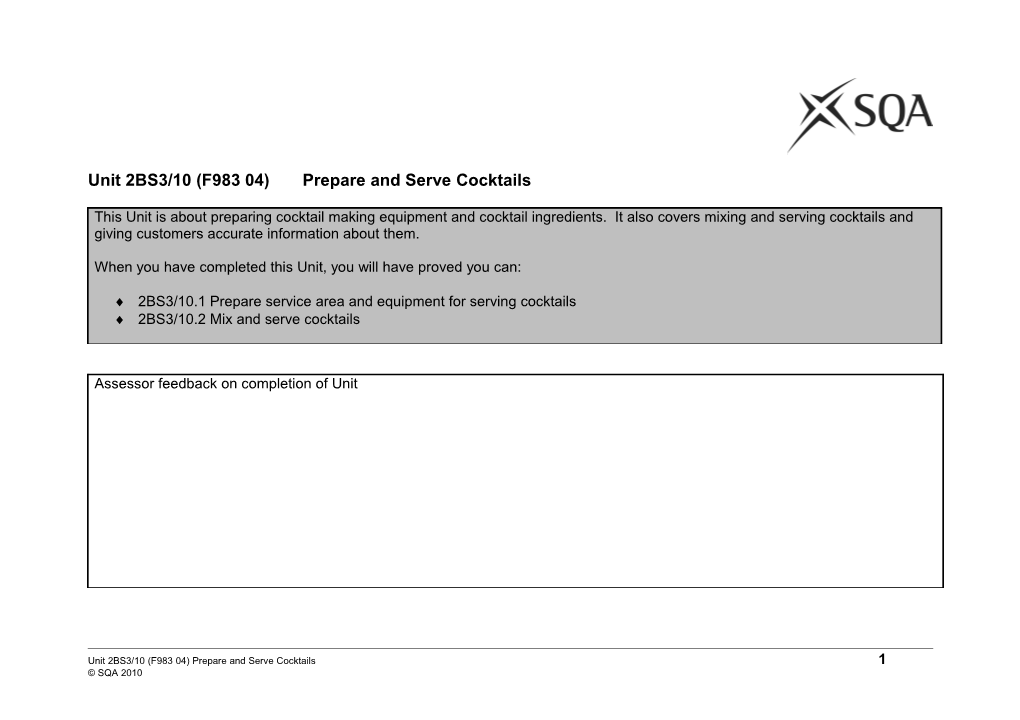 Unit 2BS3/10 (F983 04) Prepare and Serve Cocktails