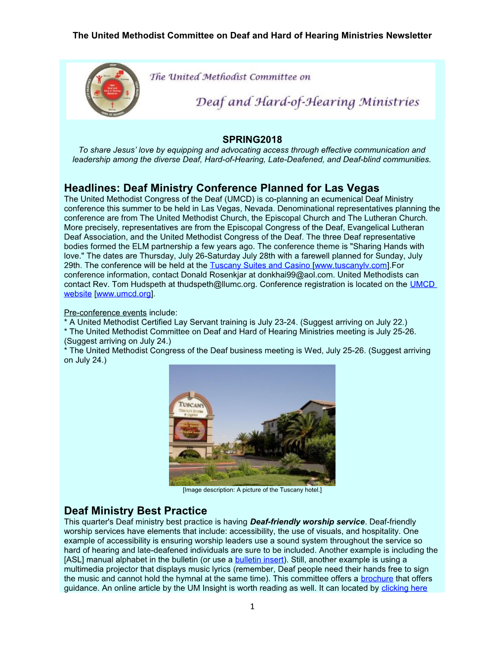 The United Methodist Committee on Deaf and Hard of Hearing Ministries Newsletter