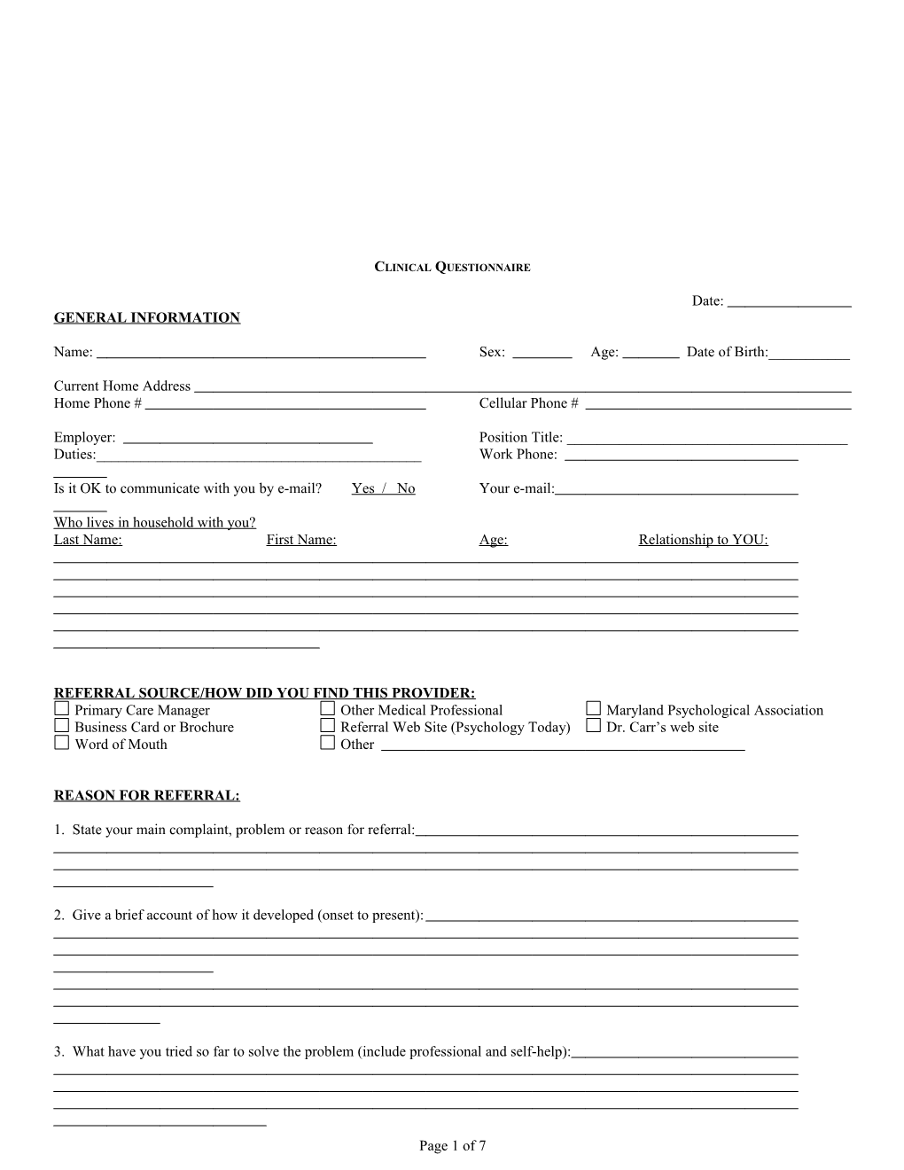 Clinical Questionnaire