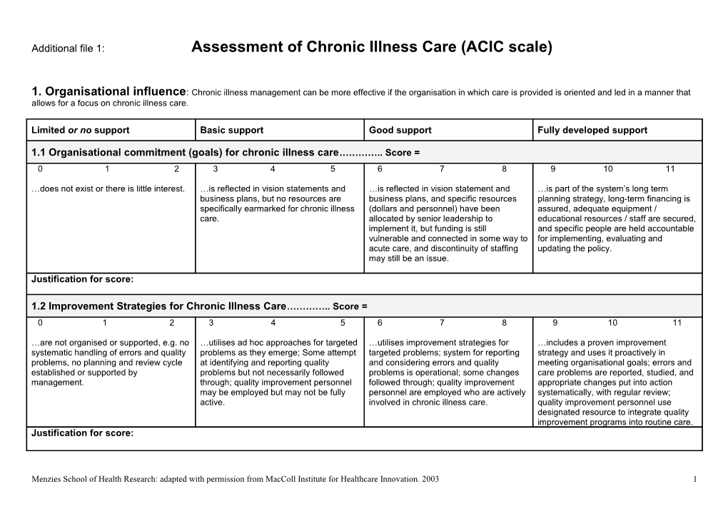 Assessment of Chronic Illness Care (ACIC Scale)