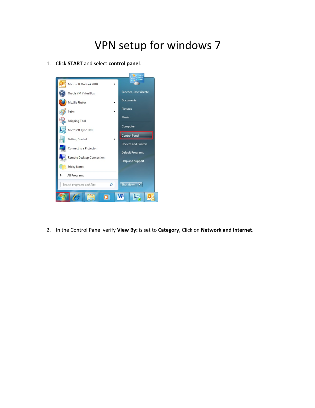 VPN Setup for Windows 7