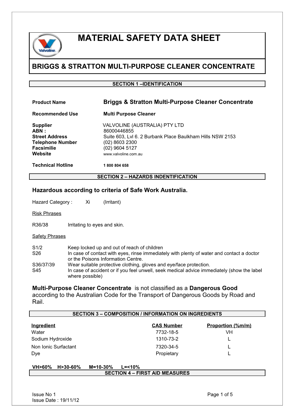 Material Safety Data Sheet s33