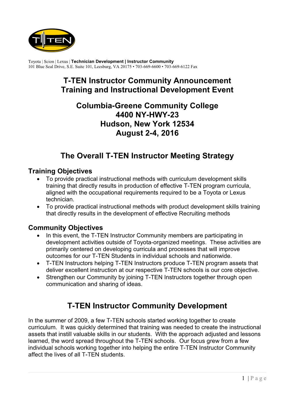 T-TEN Instructor Community Announcement