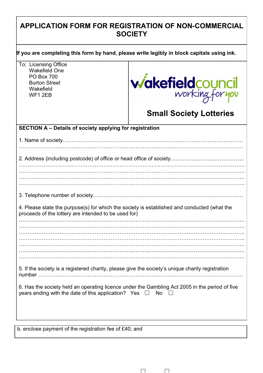 LC09 Small Lottery Application Form