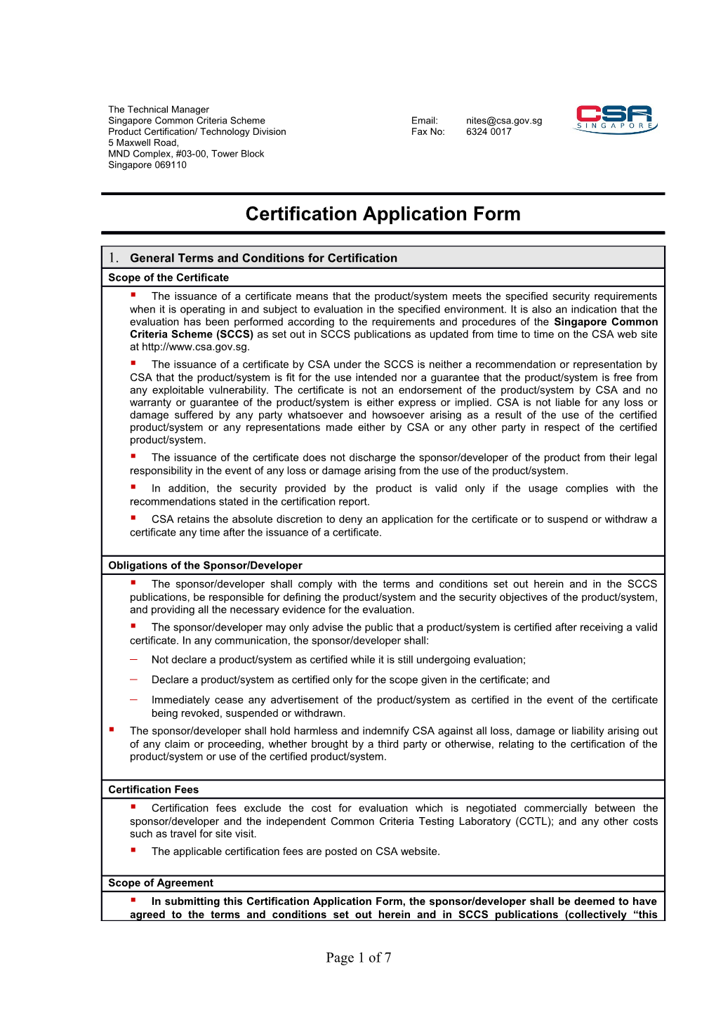 Certification Application Form(CAF)