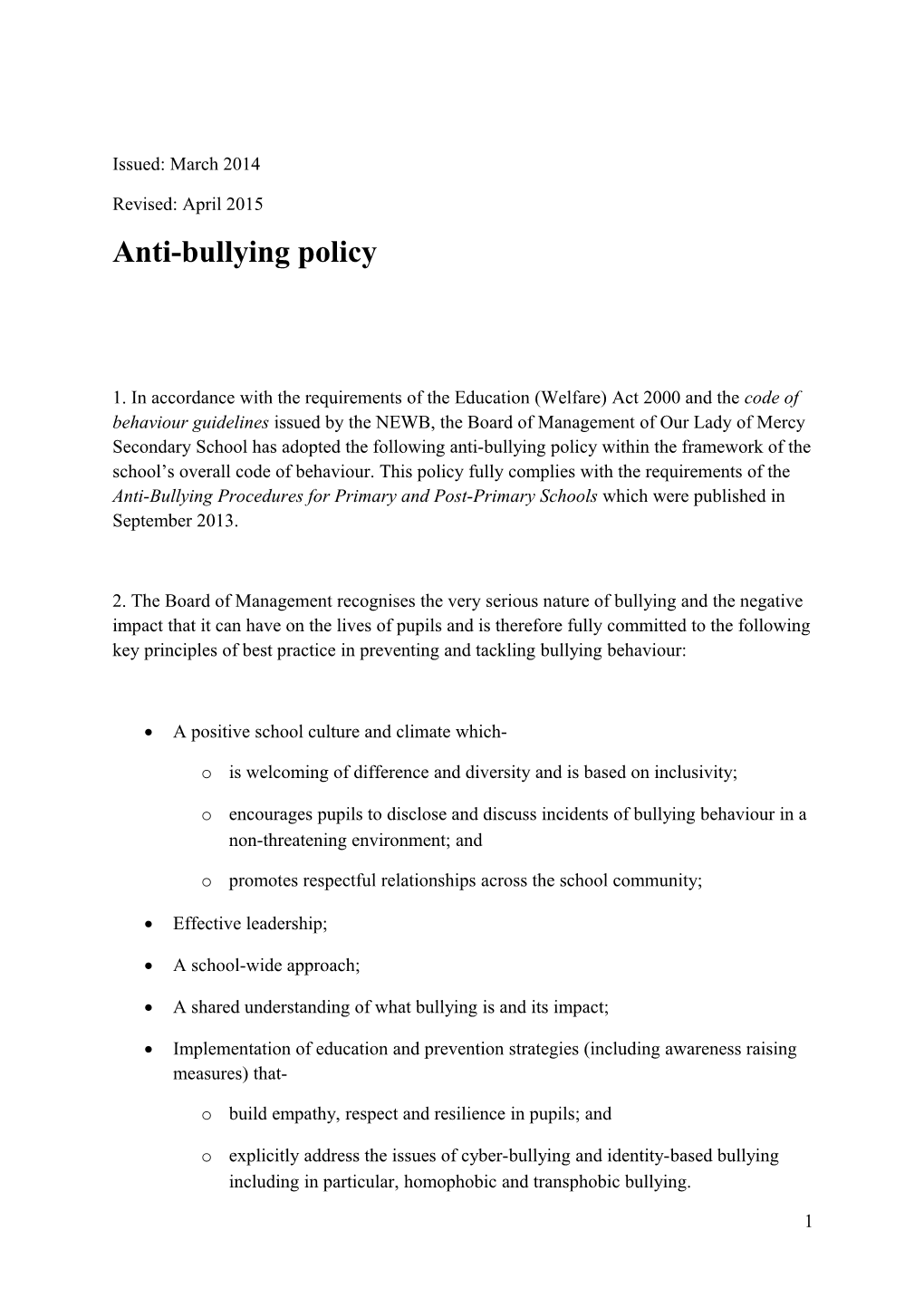 Template Anti-Bullying Policy