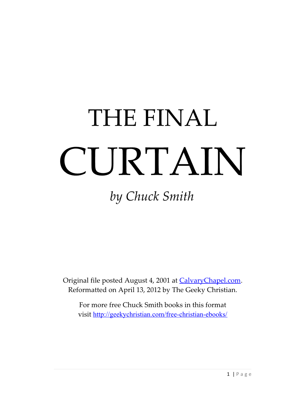 THE FINAL CURTAIN by Chuck Smith
