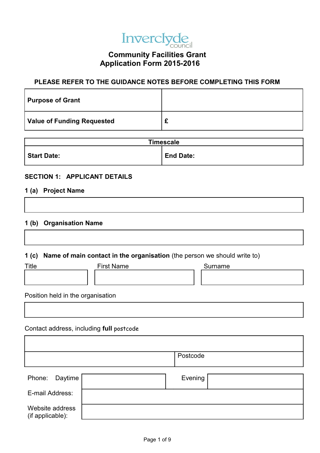 Please Refer to the Guidance Notes Before Completing This Form