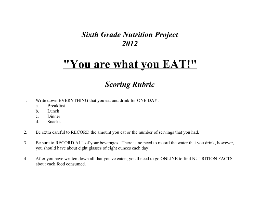 Sixth Grade Nutrition Project