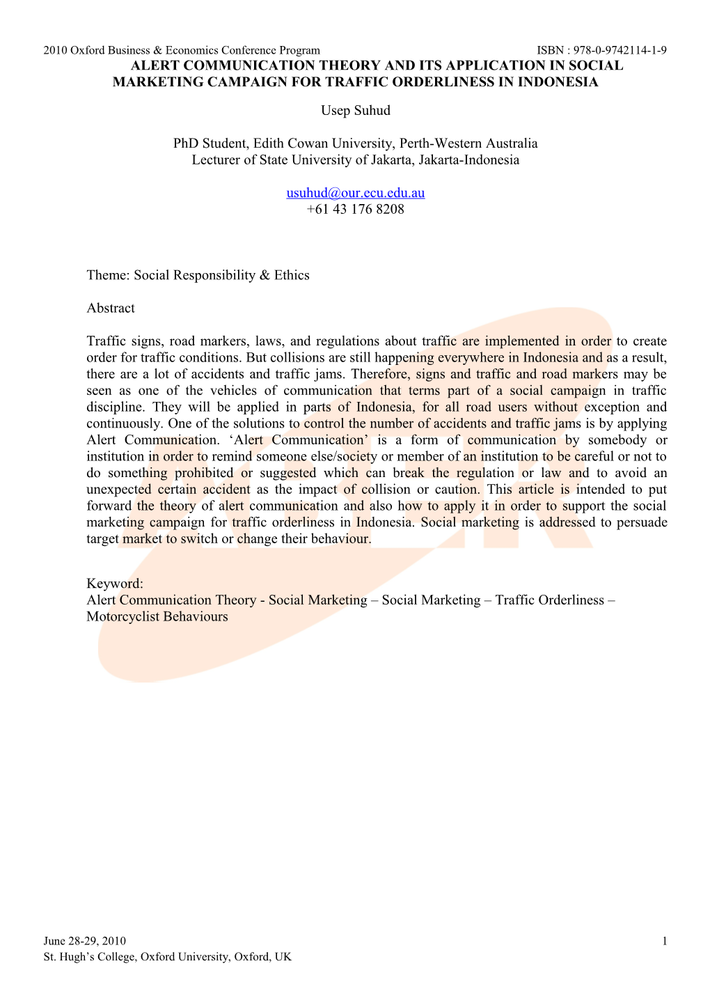 Alert Communication Theory and Its Application in Social Marketing Campaign for Traffic