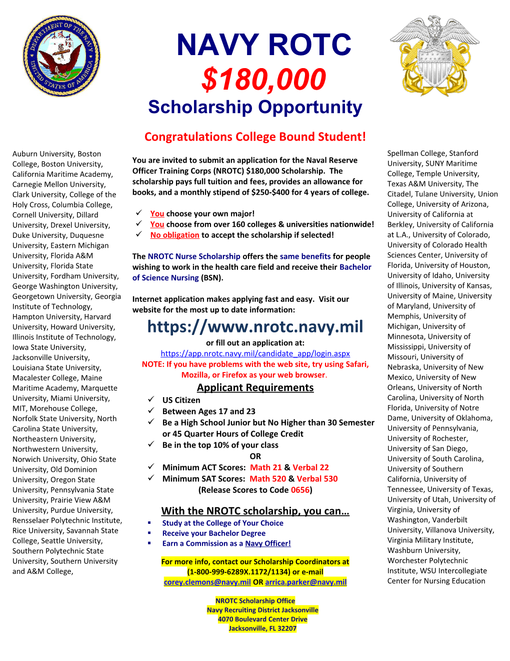 NAVY ROTC $180,000 Scholarship Opportunity