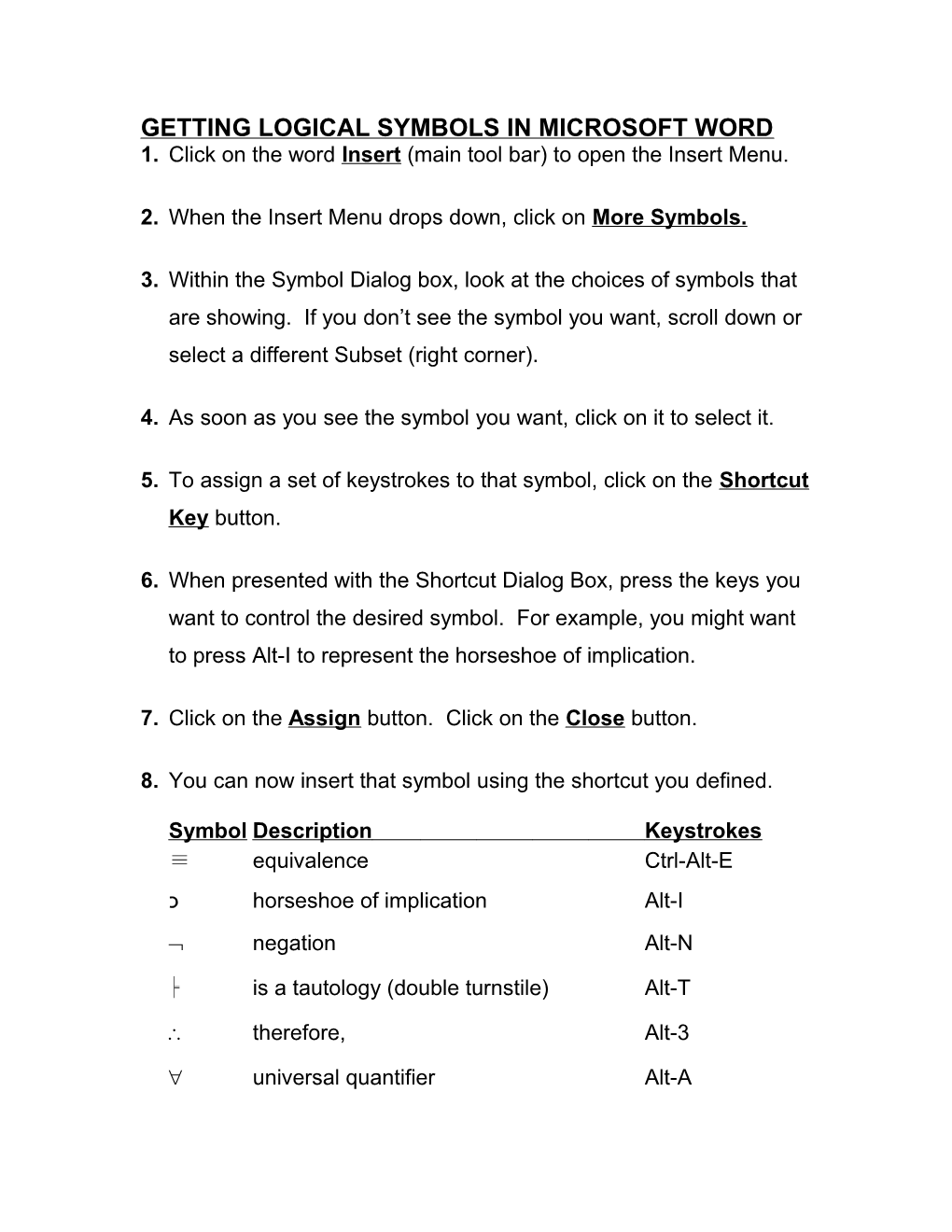 Getting Logical Symbols In Microsoft Word