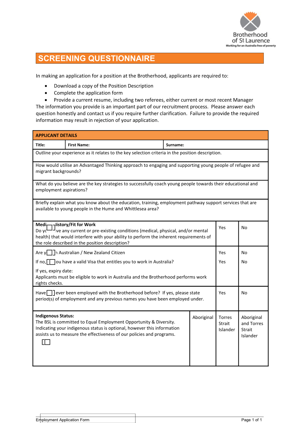 Application for Employment Form Template