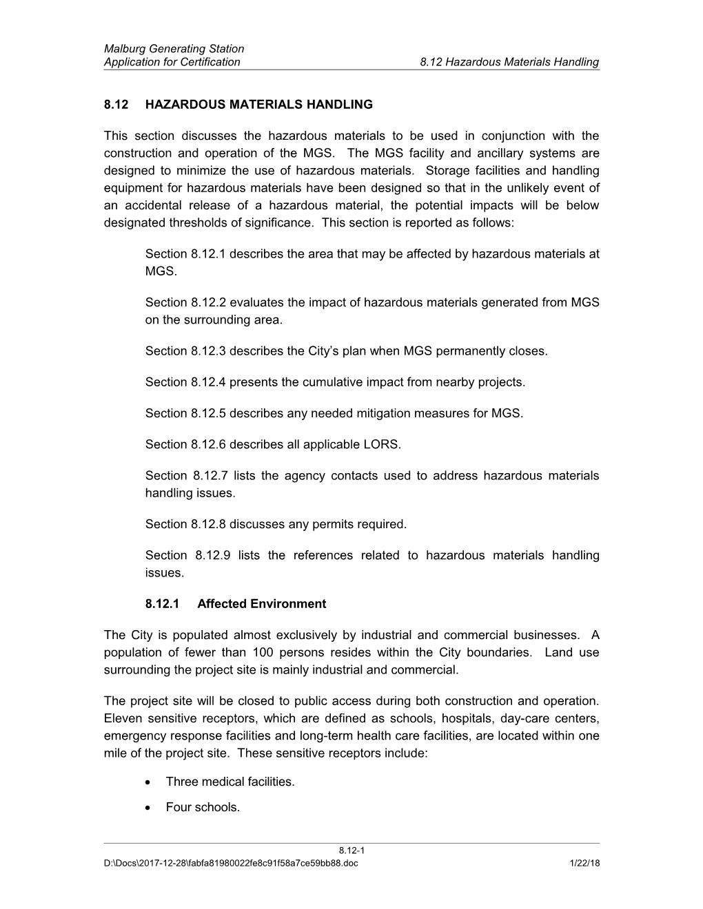 Application for Certification 8.12 Hazardous Materials Handling