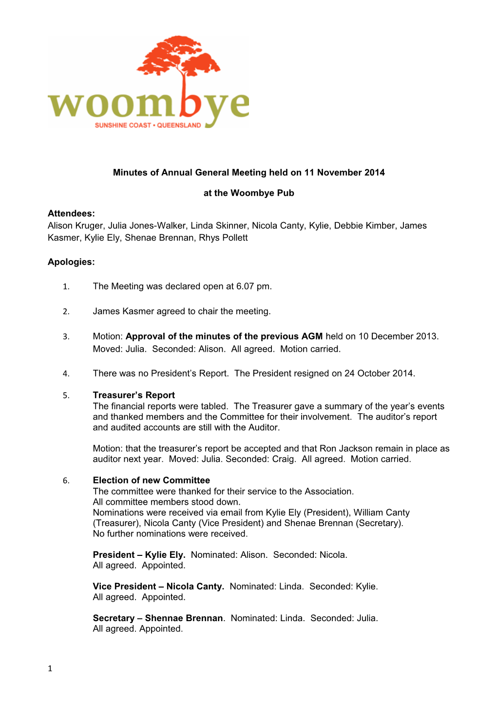 Minutes of Annual General Meeting Held on 11November2014