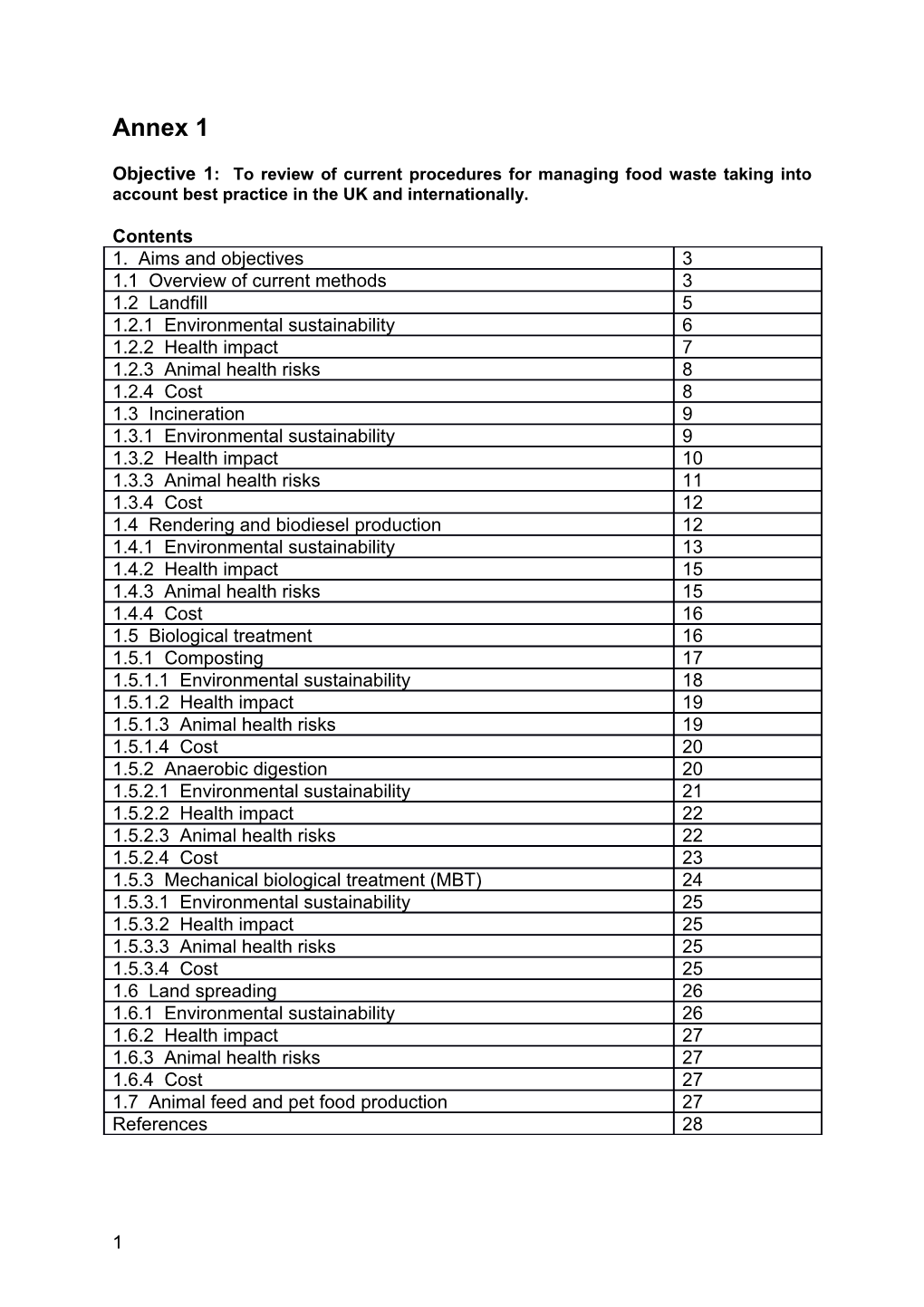 Objective 1: to Review of Current Procedures for Managing Food Waste Taking Into Account