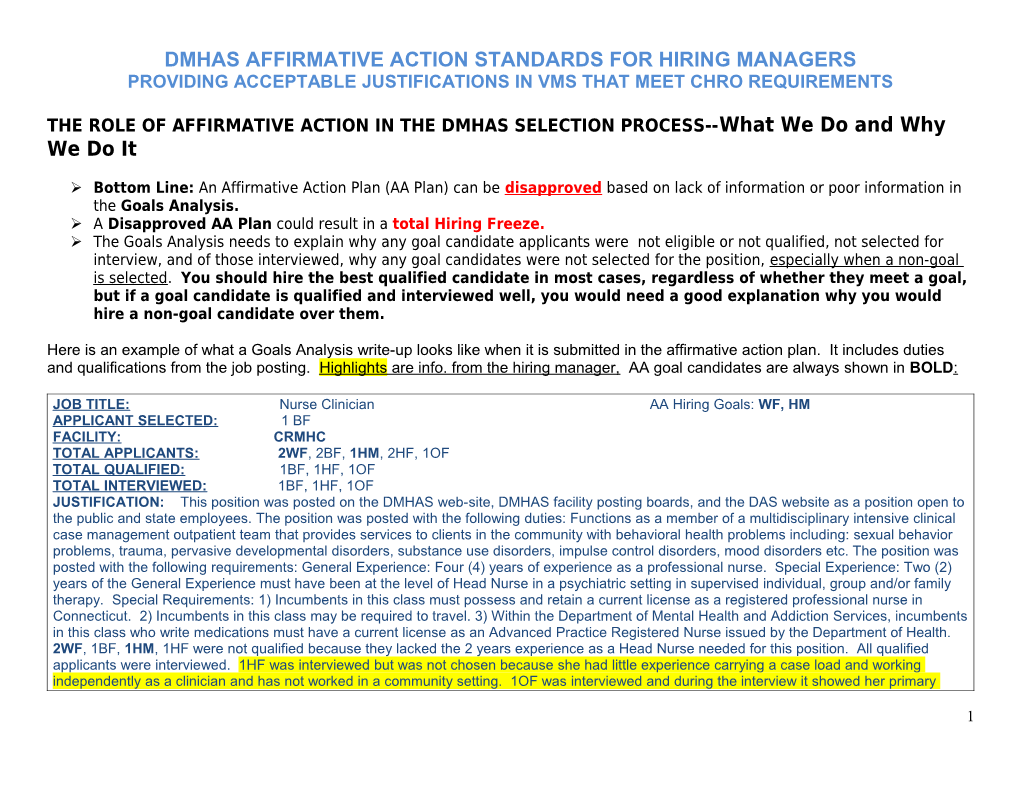Dmhas Affirmative Action Standards for Hiring Managers