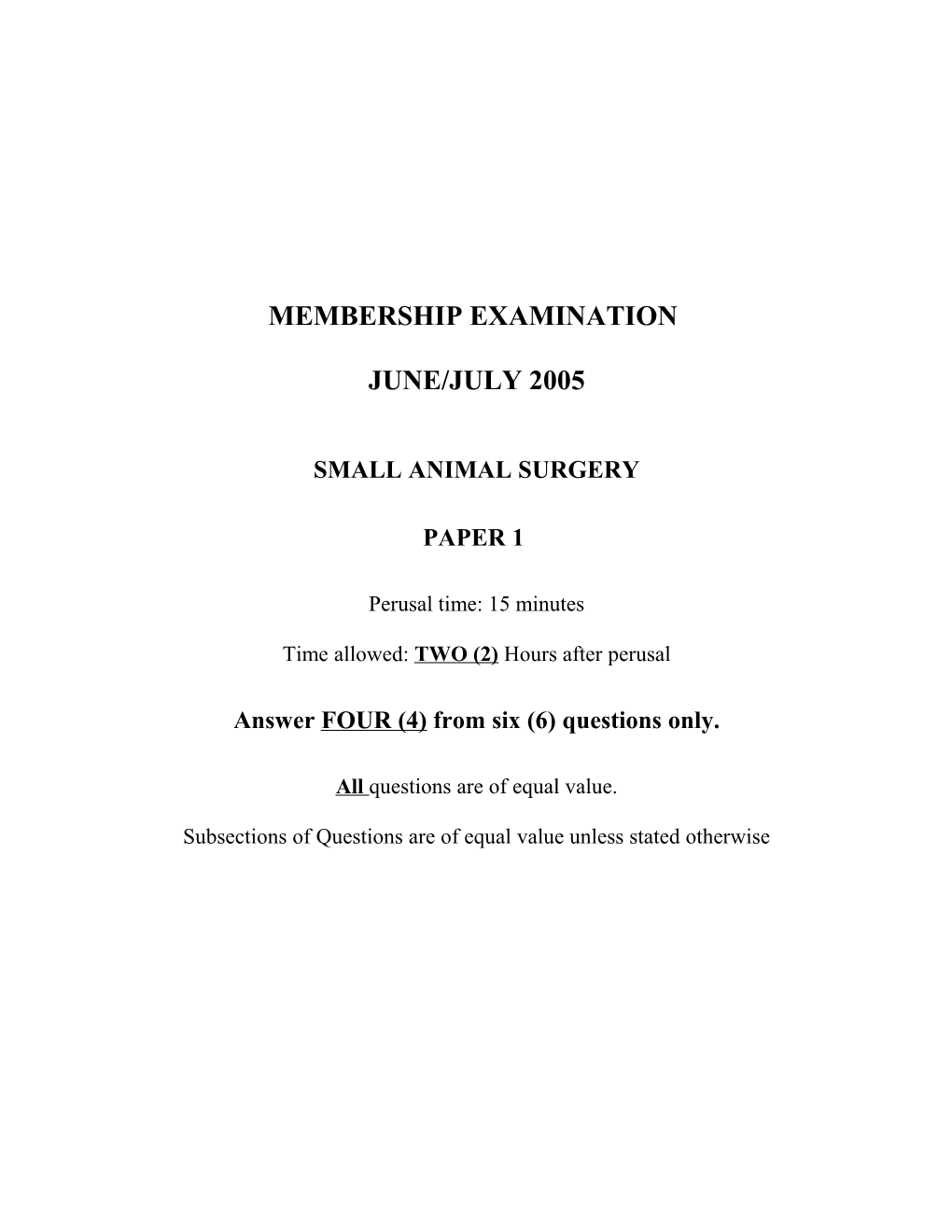 Paper 1 Small Animal Surgery