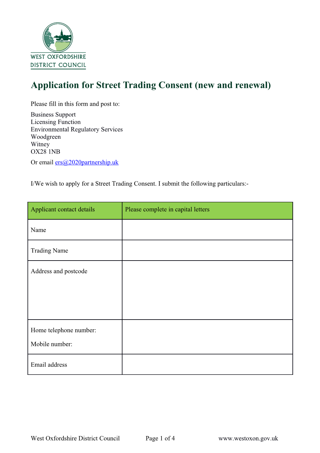 Application for Street Trading Consent (New and Renewal)