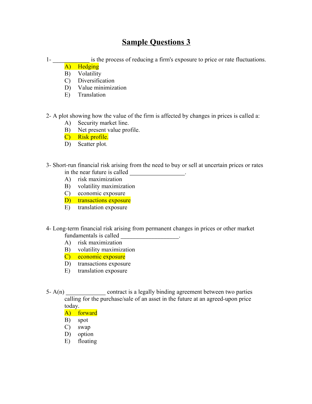 Sample Questions 3 s1